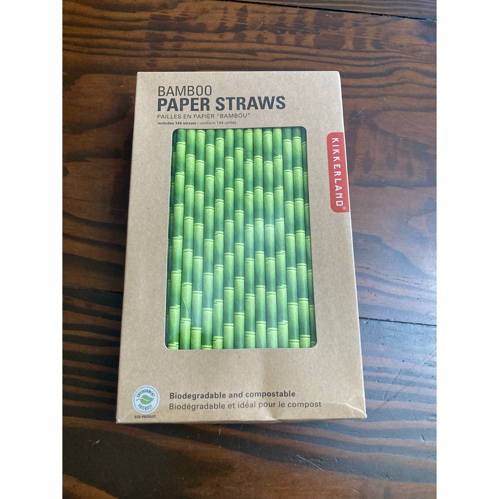 Kikkerland Bamboo Paper Straws Biogradeable Compostable - New in Package